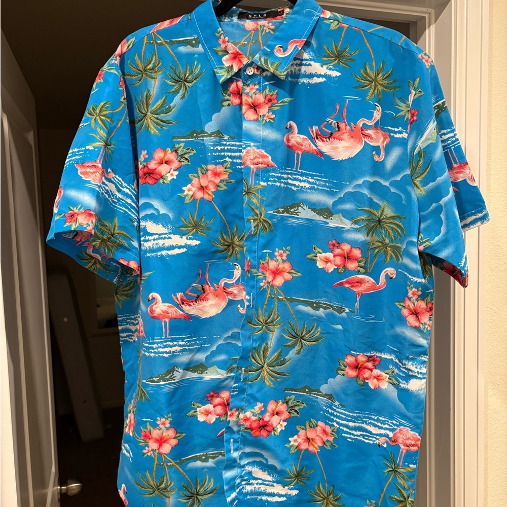 Tropical Blue Flamingo Hawaiian Shirt